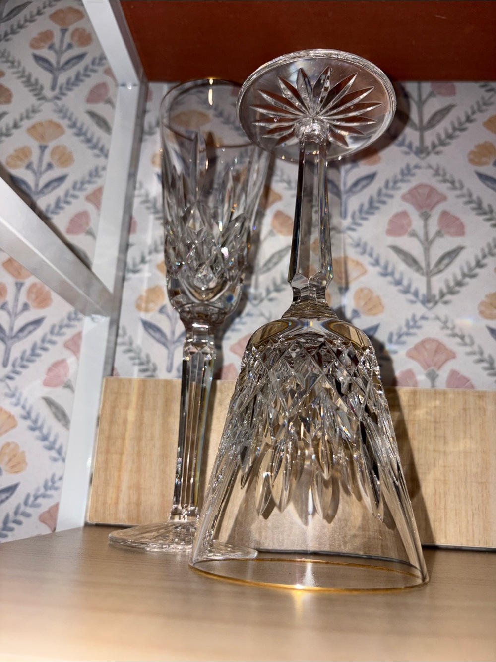 Waterford Cut Crystal Wine/Champagne Glasses with Gold Rim (Set of 2)